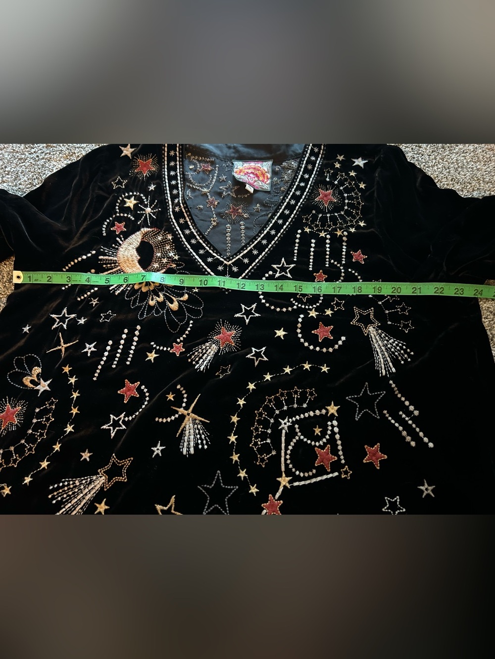 JOHNNY WAS Callisto Velvet Swing Blouse Celestial Embroidered Print XL Black - Picture 14 of 16